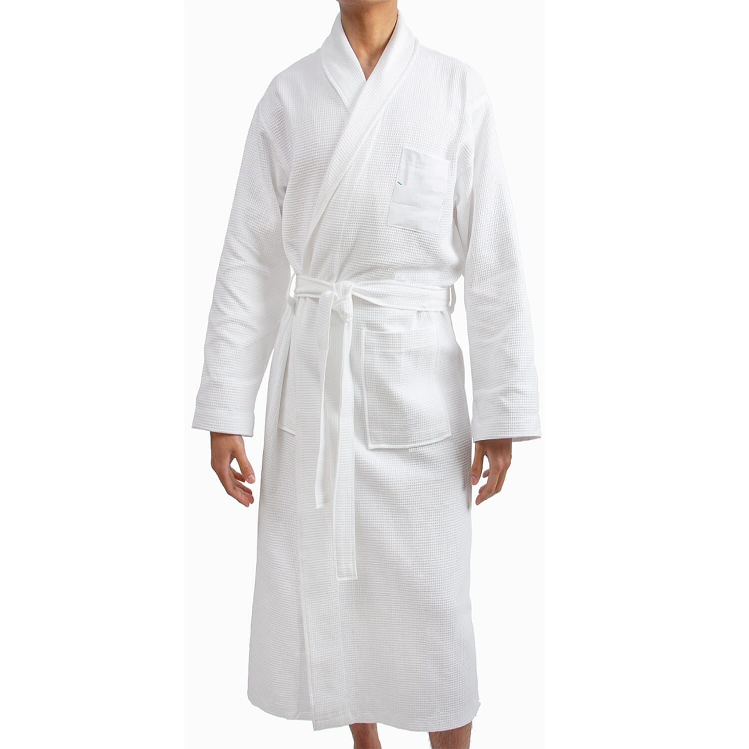 Closeout Deal - Pure Cotton Unisex Waffle Robe (One Size) - White