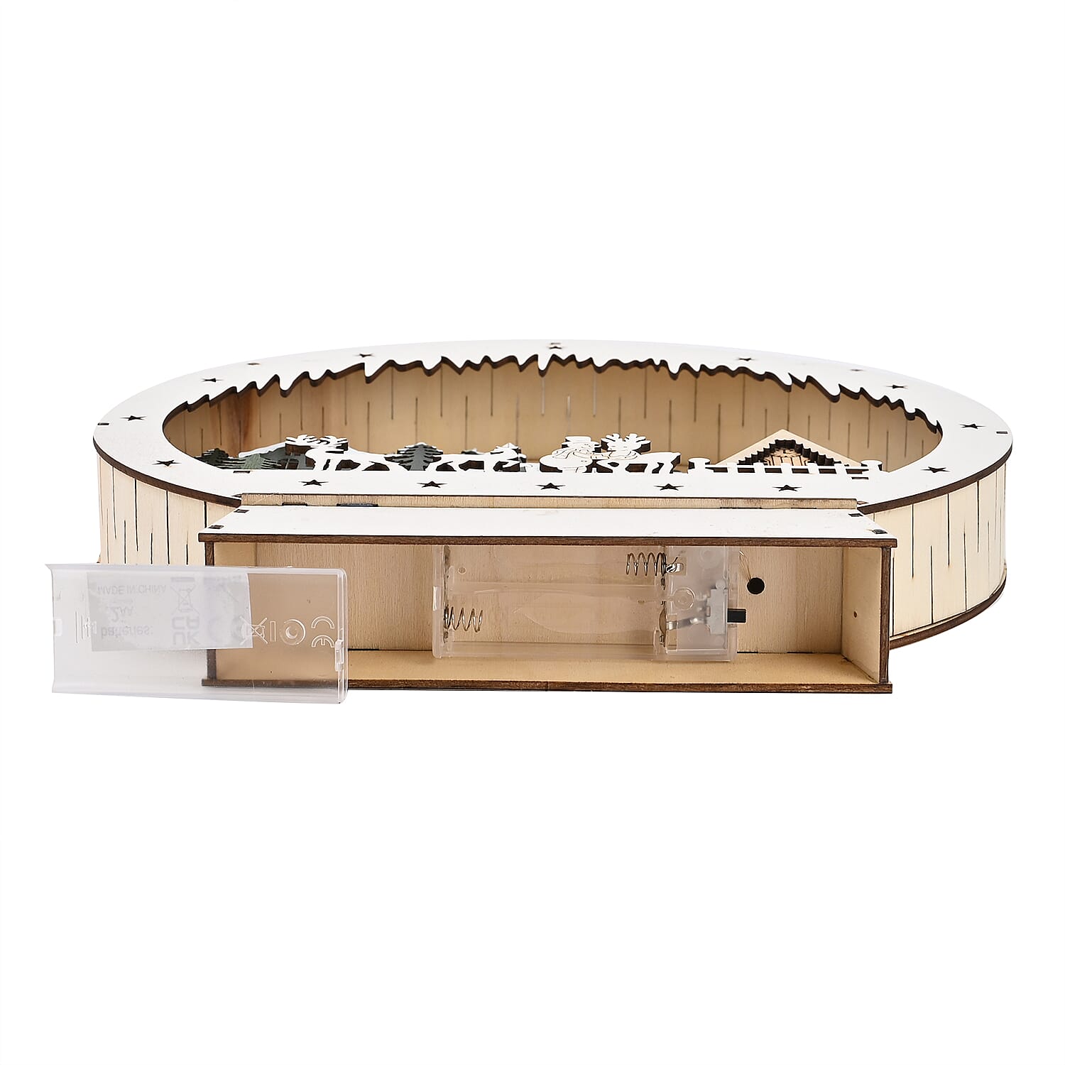 Wooden Light Up Round Christmas Village Scene - Green