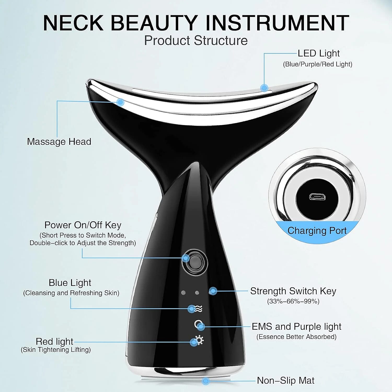 Lunamour Necklite EMS Trio LED Therapy Anti-Aging Neck Device