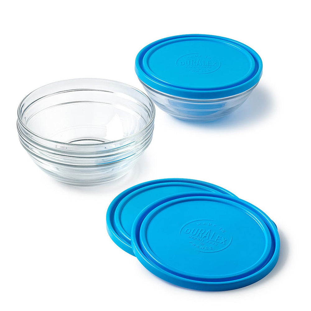 Duralex Freshbox 3 Piece ROUND Set with Blue Lid - Clear & Blue