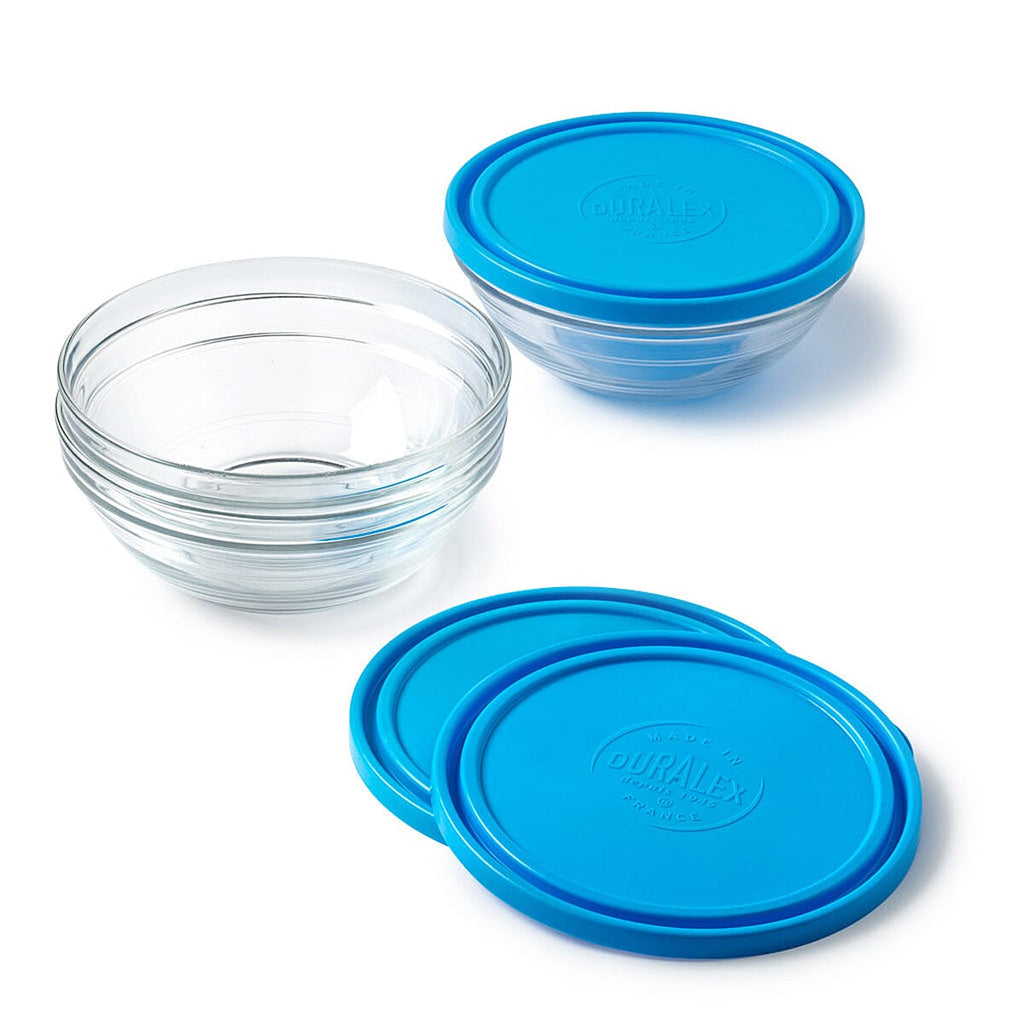 Duralex Freshbox 3 Piece ROUND Set with Blue Lid - Clear & Blue