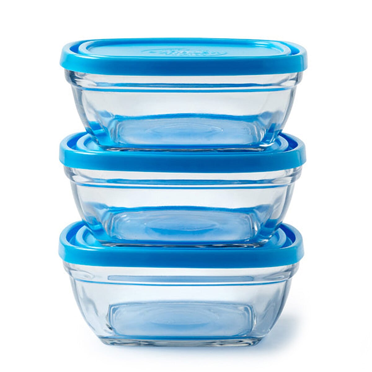 Duralex Freshbox 3 Piece SQUARE Set with Blue Lid - (0.6ltr - 1.1ltr - 2ltr)