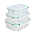 Set of 3 Rectangular Glass food storage containers in 3 different capacity (1040ml, 1520ml and 2260ml) , Microwave and Dishwasher safe - Transparent