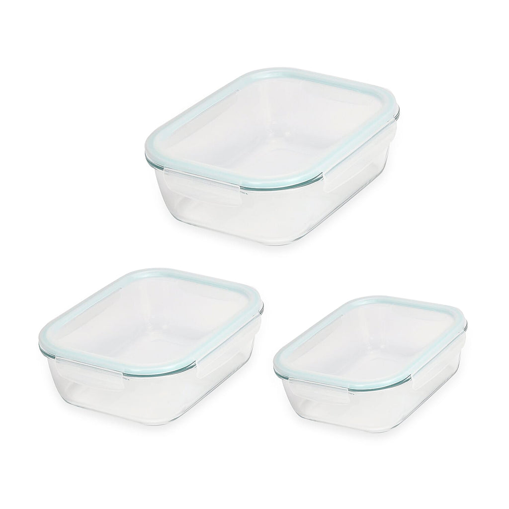 Set of 3 Rectangular Glass food storage containers in 3 different capacity (1040ml, 1520ml and 2260ml) , Microwave and Dishwasher safe - Transparent