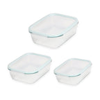 Set of 3 Rectangular Glass food storage containers in 3 different capacity (1040ml, 1520ml and 2260ml) , Microwave and Dishwasher safe - Transparent