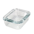 Set of 3 Rectangular Glass food storage containers in 3 different capacity (1040ml, 1520ml and 2260ml) , Microwave and Dishwasher safe - Transparent