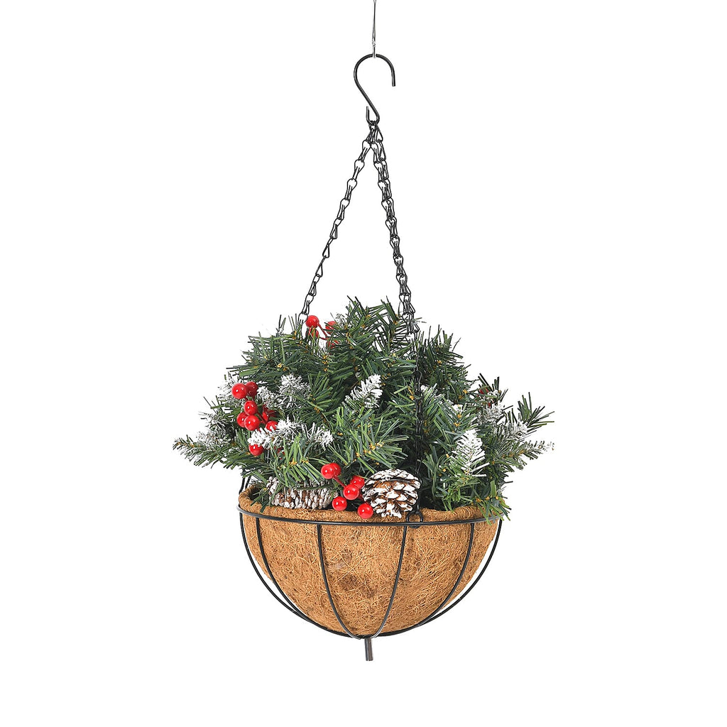 Lush Hanging Basket Decoration 77 Tips with Pinecones and Red Berries