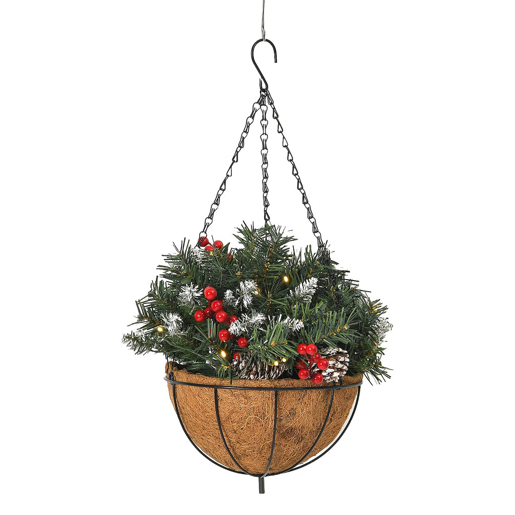 Lush Hanging Basket Decoration 77 Tips with Pinecones and Red Berries