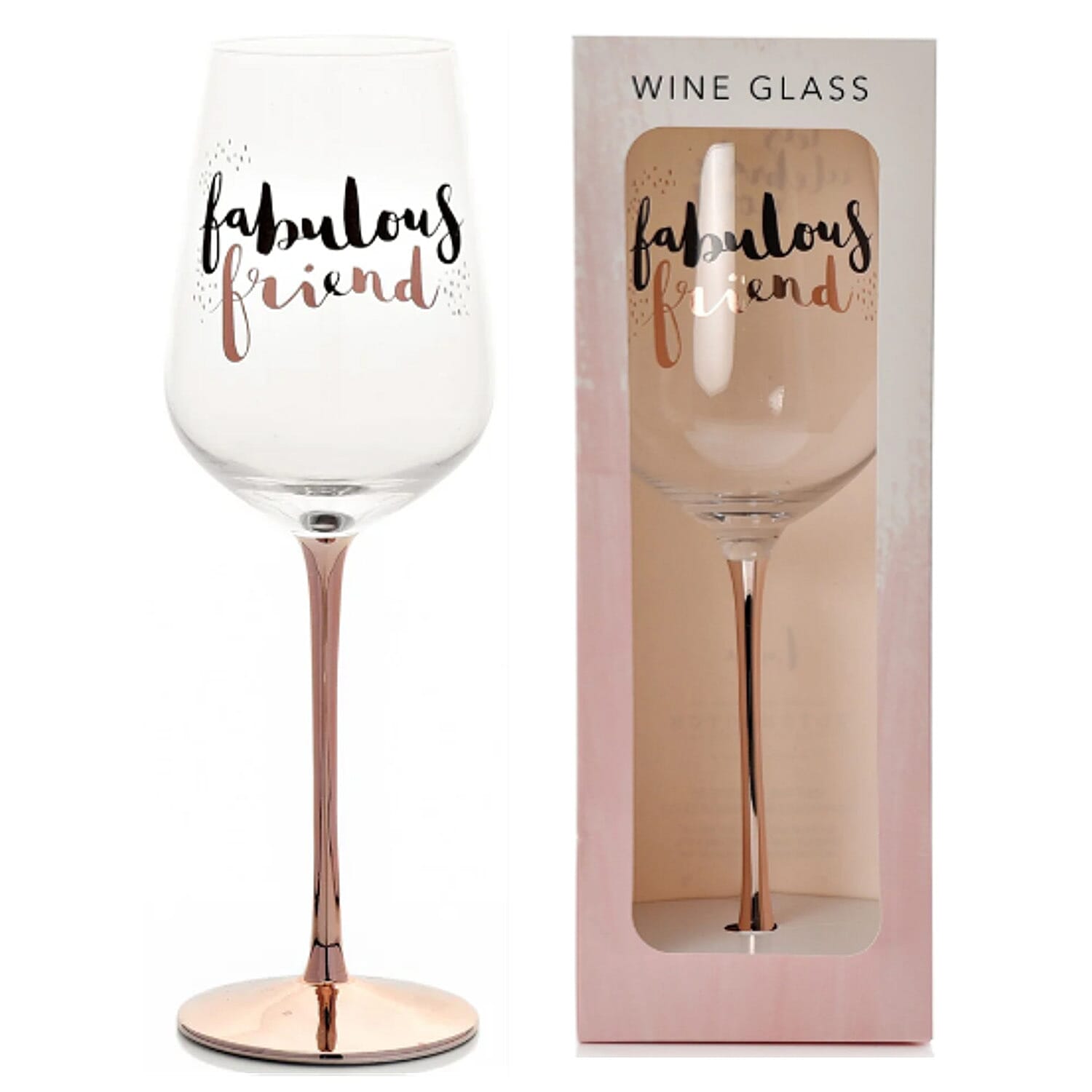 Luxe Wine Glass With Gift Box- Fabulous Friend Theme - Rose Gold