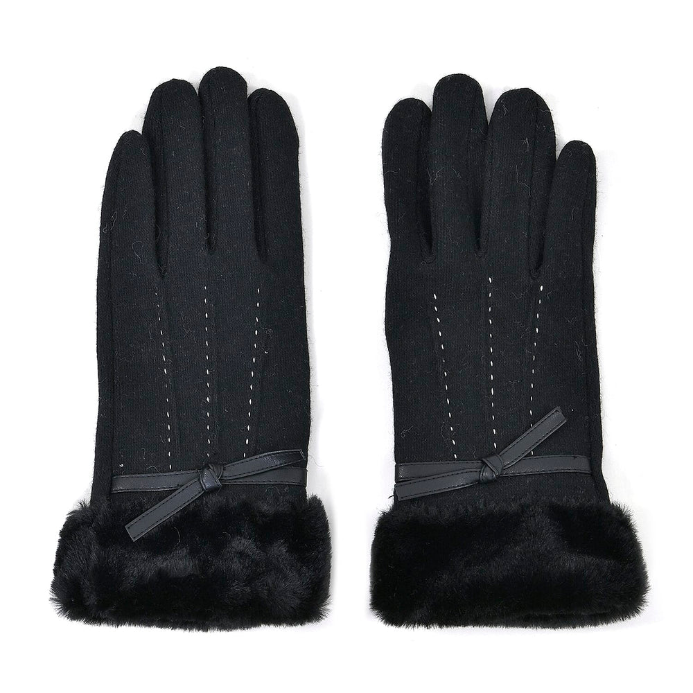Luxurious 70% Cashmere Gloves with Faux Fur Trim- Black