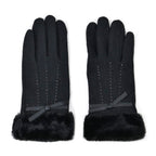 Luxurious 70% Cashmere Gloves with Faux Fur Trim- Black