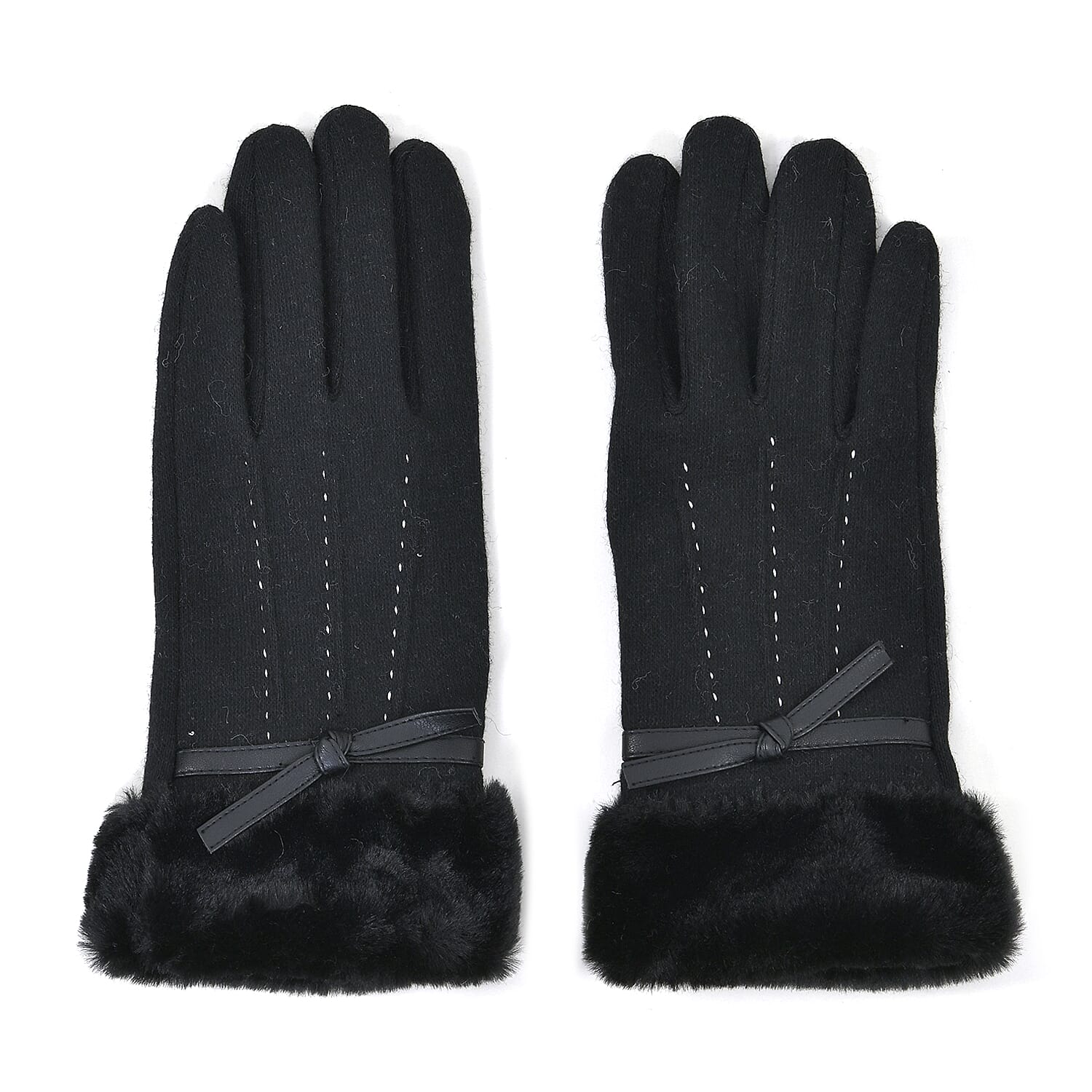 Luxurious 70% Cashmere Gloves with Faux Fur Trim- Black