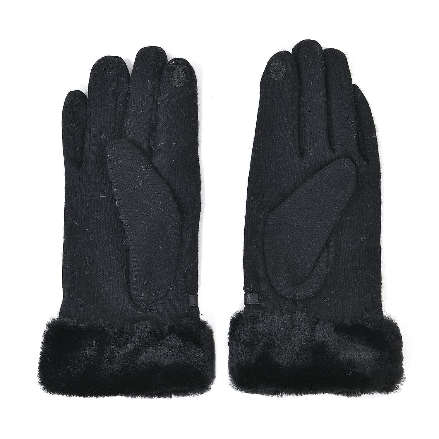 Luxurious 70% Cashmere Gloves with Faux Fur Trim- Black