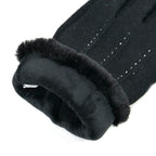 Luxurious 70% Cashmere Gloves with Faux Fur Trim- Black
