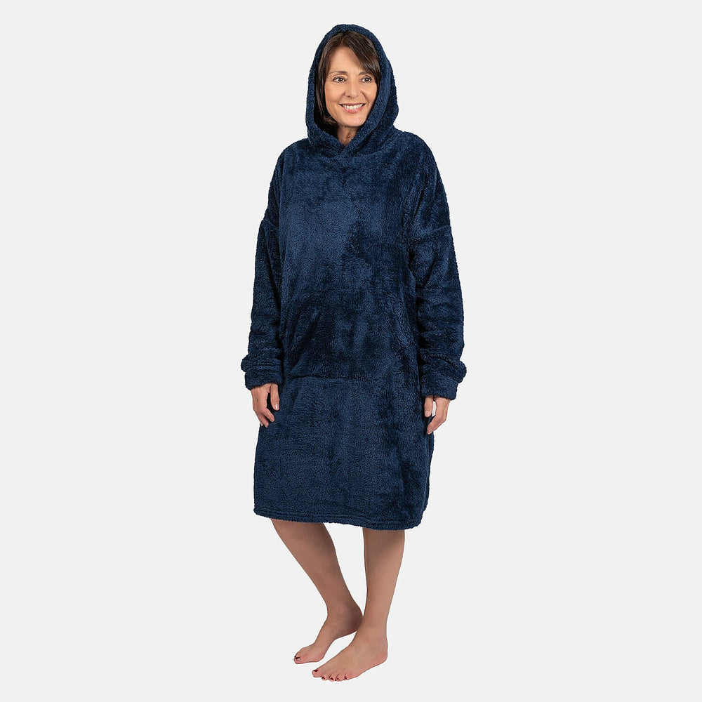 Luxurious Super Soft Sherpa Blanket Hoodie (Over Sized) - Navy Blue