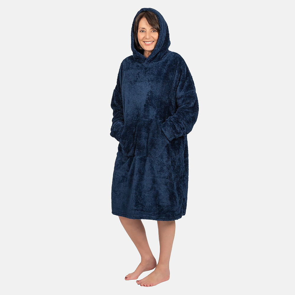 Luxurious Super Soft Sherpa Blanket Hoodie (Over Sized) - Navy Blue