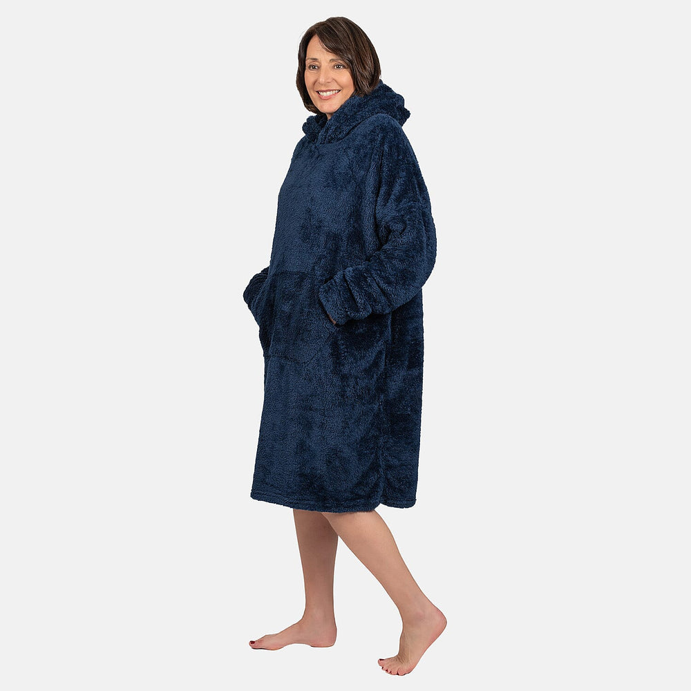 Luxurious Super Soft Sherpa Blanket Hoodie (Over Sized) - Navy Blue