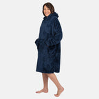 Luxurious Super Soft Sherpa Blanket Hoodie (Over Sized) - Navy Blue