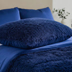 Luxury 6 Piece Winter Bedding Collection- Faux Rabbit Fur Comforter With Reversible Dutch Velvet Thermal Backing, Fitted Sheet, 2 Faux Rabbit Fur Pillowcases & 2 Velvet Pillowcases - Blue King