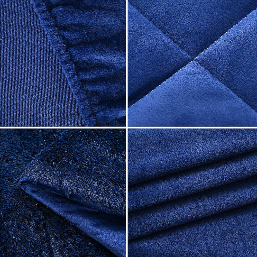 Luxury 6 Piece Winter Bedding Collection- Faux Rabbit Fur Comforter With Reversible Dutch Velvet Thermal Backing, Fitted Sheet, 2 Faux Rabbit Fur Pillowcases & 2 Velvet Pillowcases - Blue King