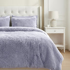 Luxury 6 Piece Winter Bedding Collection- Faux Rabbit Fur Comforter With Reversible Dutch Velvet Thermal Backing, Fitted Sheet, 2 Faux Rabbit Fur Pillowcases & 2 Velvet Pillowcases - Grey King