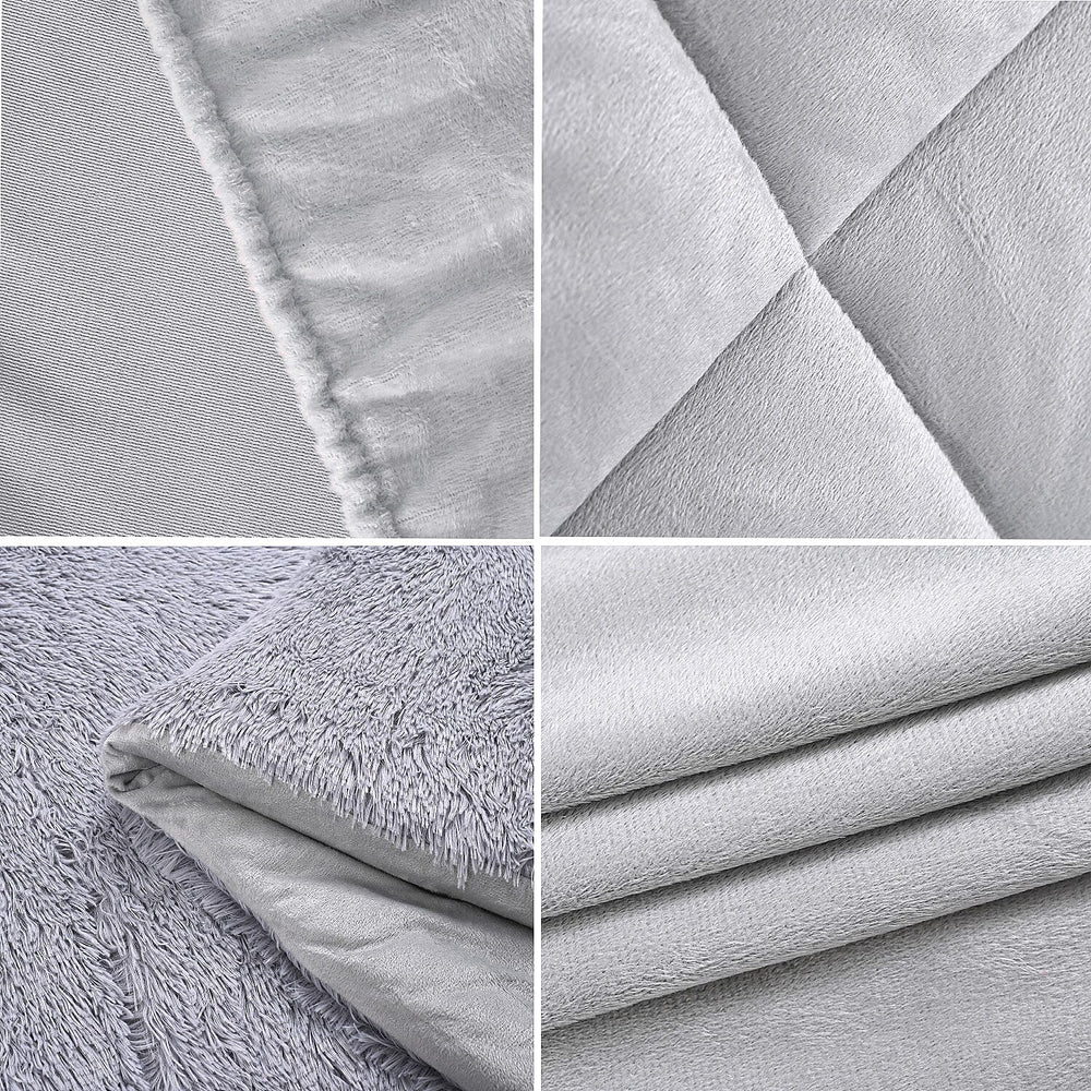 Luxury 6 Piece Winter Bedding Collection- Faux Rabbit Fur Comforter With Reversible Dutch Velvet Thermal Backing, Fitted Sheet, 2 Faux Rabbit Fur Pillowcases & 2 Velvet Pillowcases - Grey King