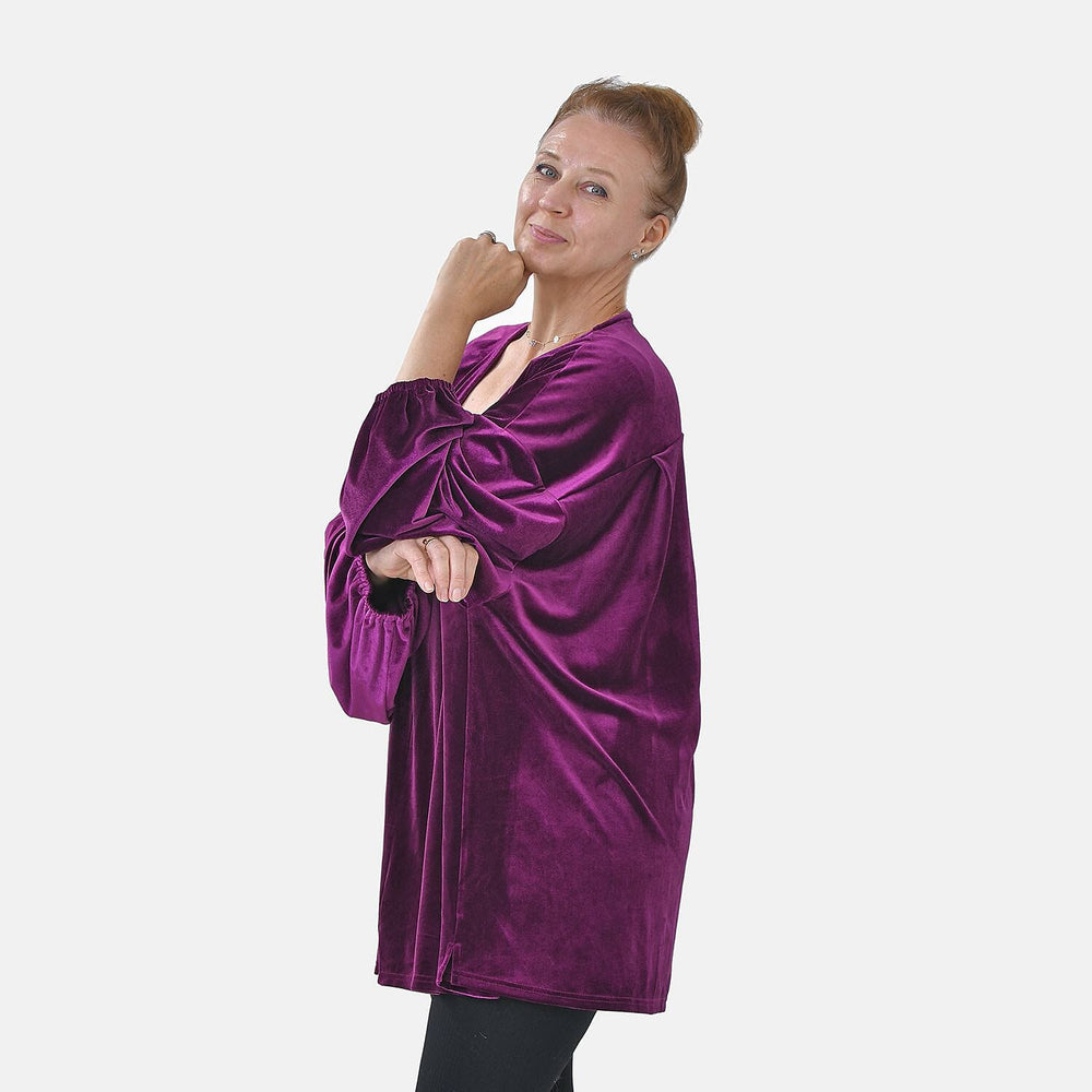 Luxury Velvet V-Neck Blouse (One Size) - Purple