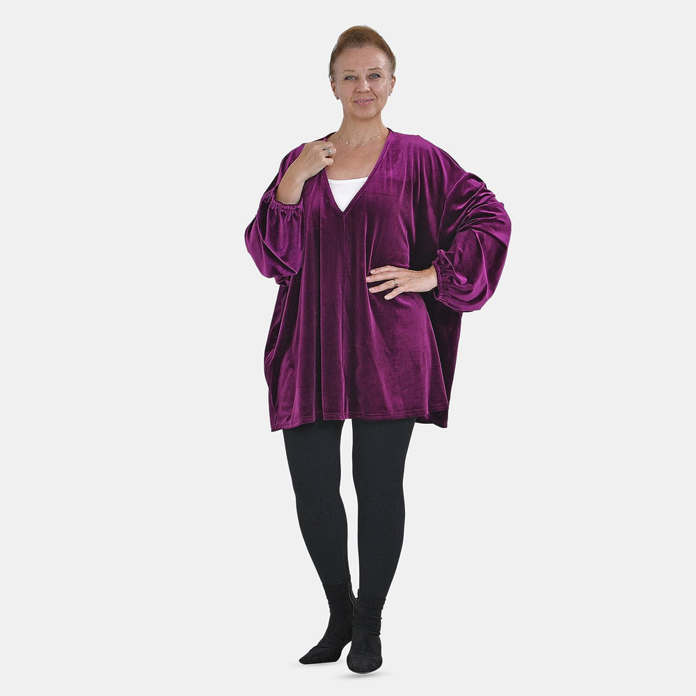 Luxury Velvet V-Neck Blouse (One Size Curve) - Purple