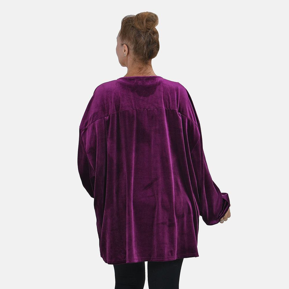 Luxury Velvet V-Neck Blouse (One Size Curve) - Purple