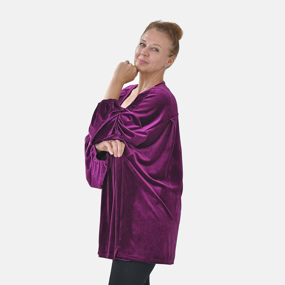 Luxury Velvet V-Neck Blouse (One Size Curve) - Purple