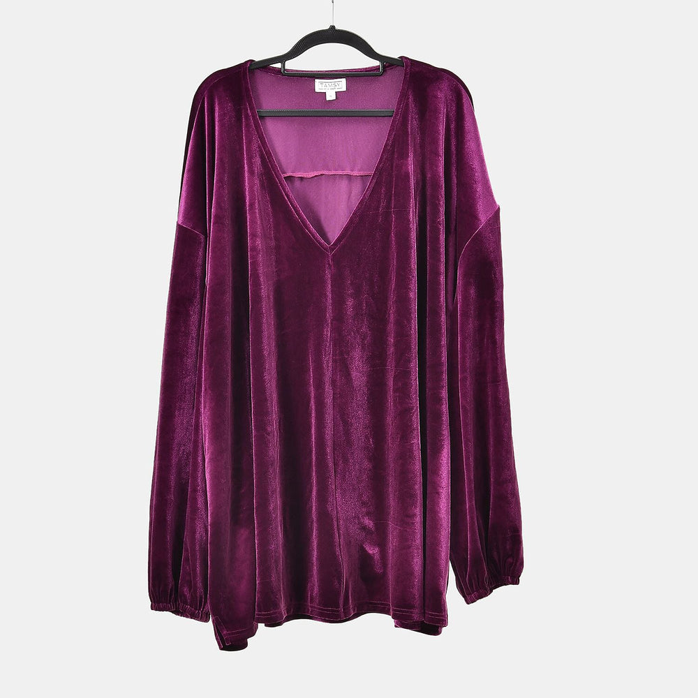 Luxury Velvet V-Neck Blouse (One Size Curve) - Purple