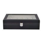 Luxury Watch Display Box with 12 Velvet Watch Cushions With Transparent Window (Size 30x20x8 cm) - Black