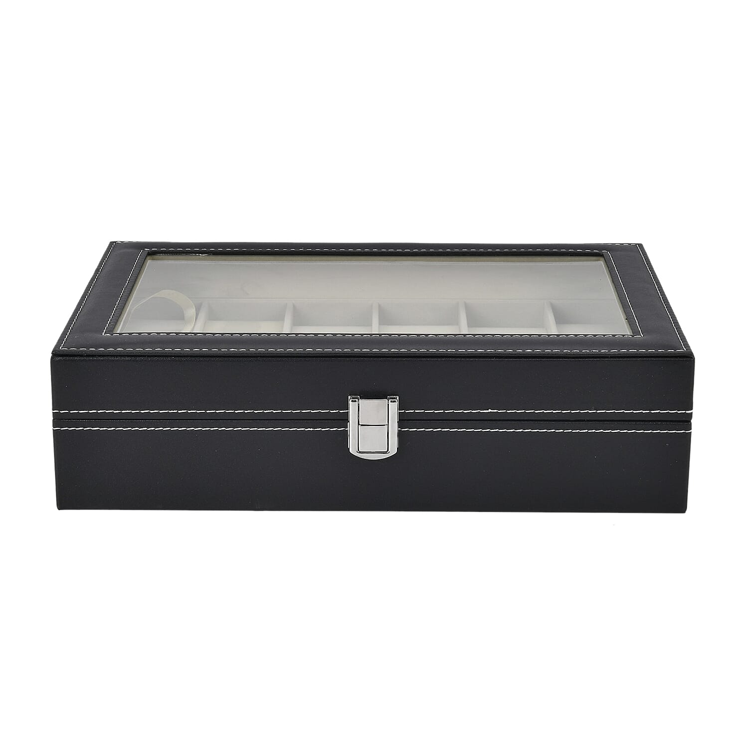 Luxury Watch Display Box with 12 Velvet Watch Cushions With Transparent Window (Size 30x20x8 cm) - Black