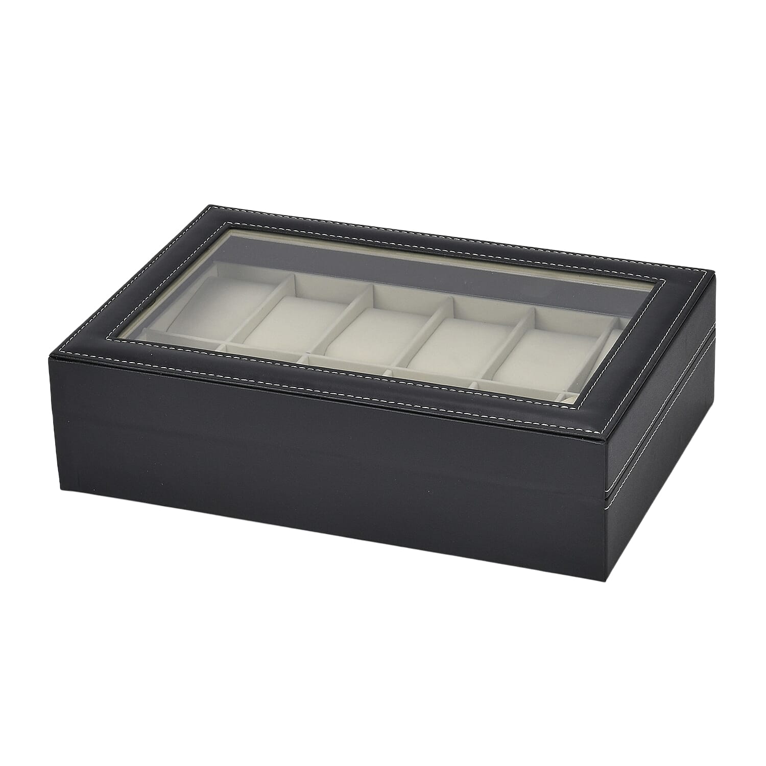 Luxury Watch Display Box with 12 Velvet Watch Cushions With Transparent Window (Size 30x20x8 cm) - Black