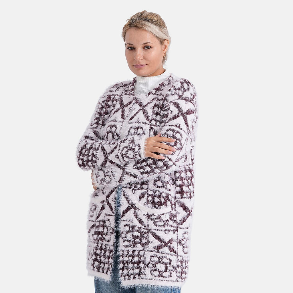 - MAISI Hoodless Coatigan (One Size, Fits UK 8-20) - Dark Plum - White