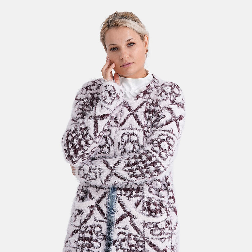 - MAISI Hoodless Coatigan (One Size, Fits UK 8-20) - Dark Plum - White