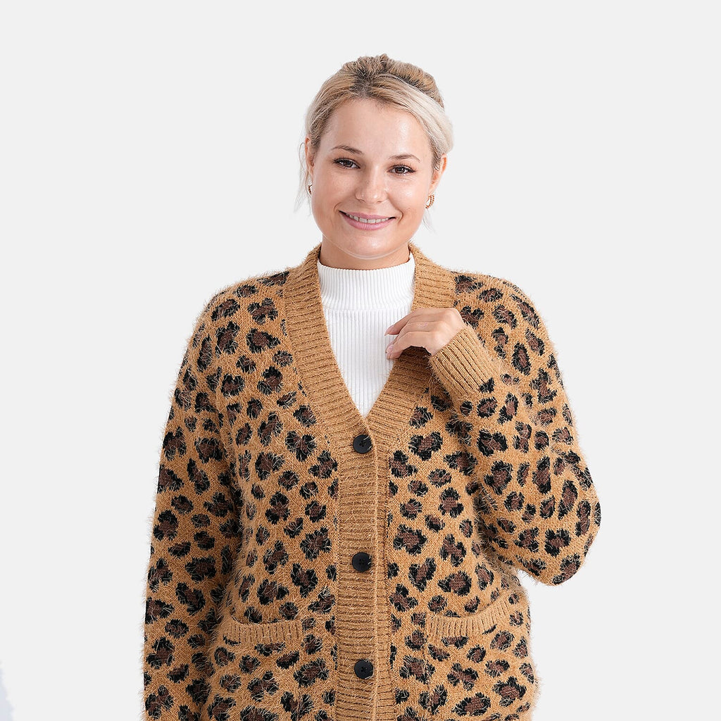 - MAISI Leopard Print Knit Cardigan (One Size UK 8-18) - Brown - Black