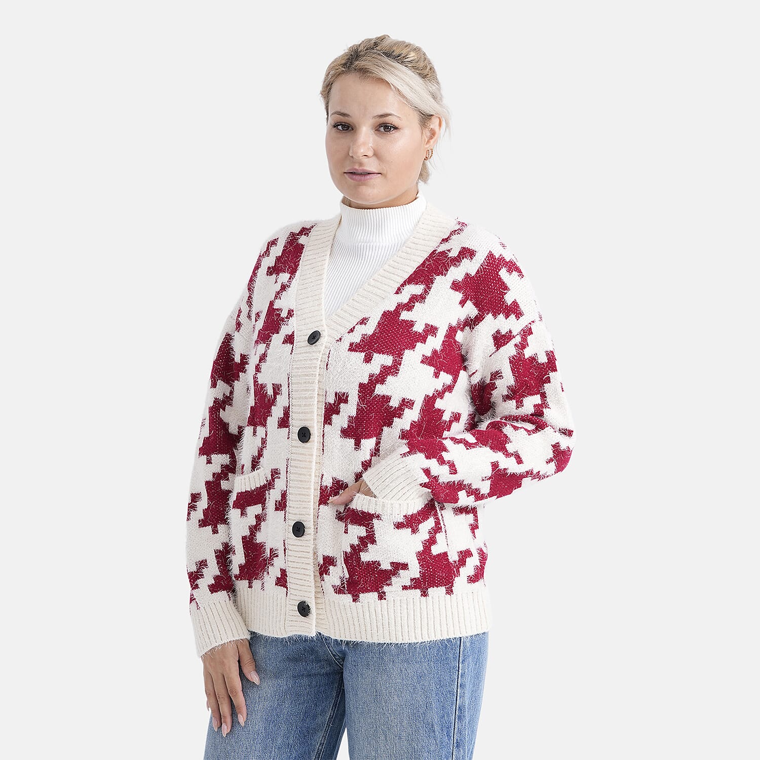 - MAISI Leopard Print Knit Cardigan (One Size UK 8-18) - Off-White - Red