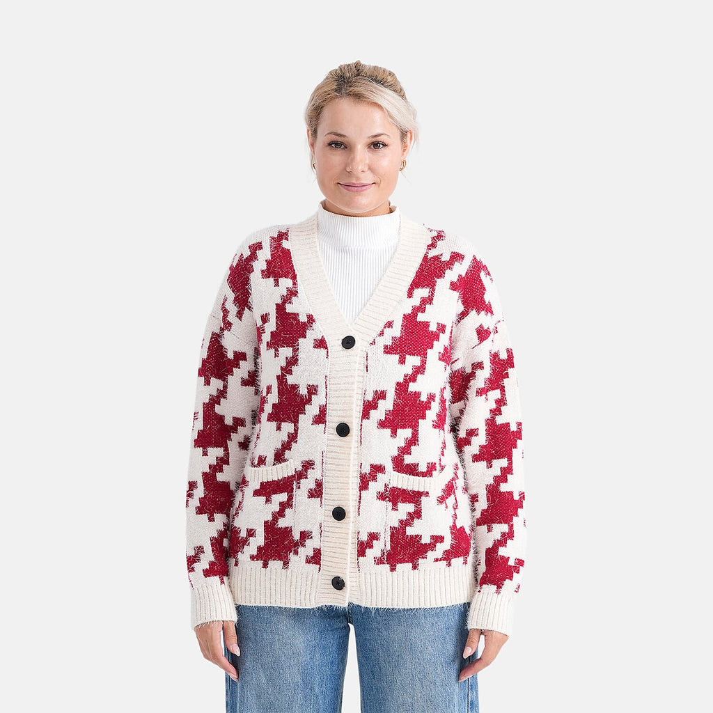 - MAISI Leopard Print Knit Cardigan (One Size UK 8-18) - Off-White - Red