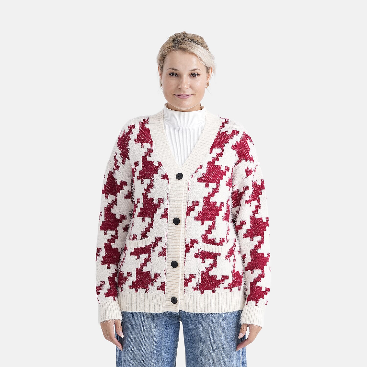 - MAISI Leopard Print Knit Cardigan (One Size UK 8-18) - Off-White - Red