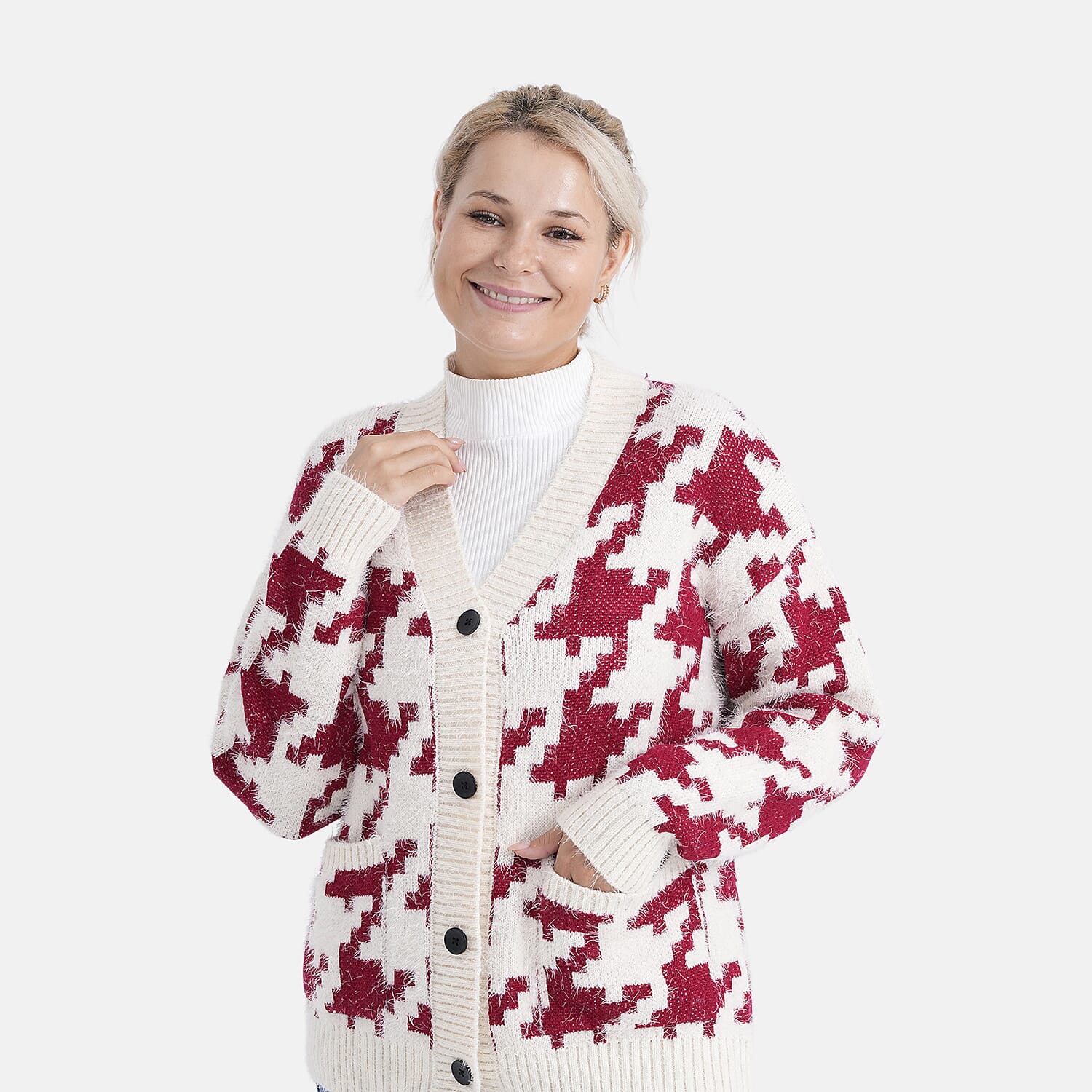 - MAISI Leopard Print Knit Cardigan (One Size UK 8-18) - Off-White - Red