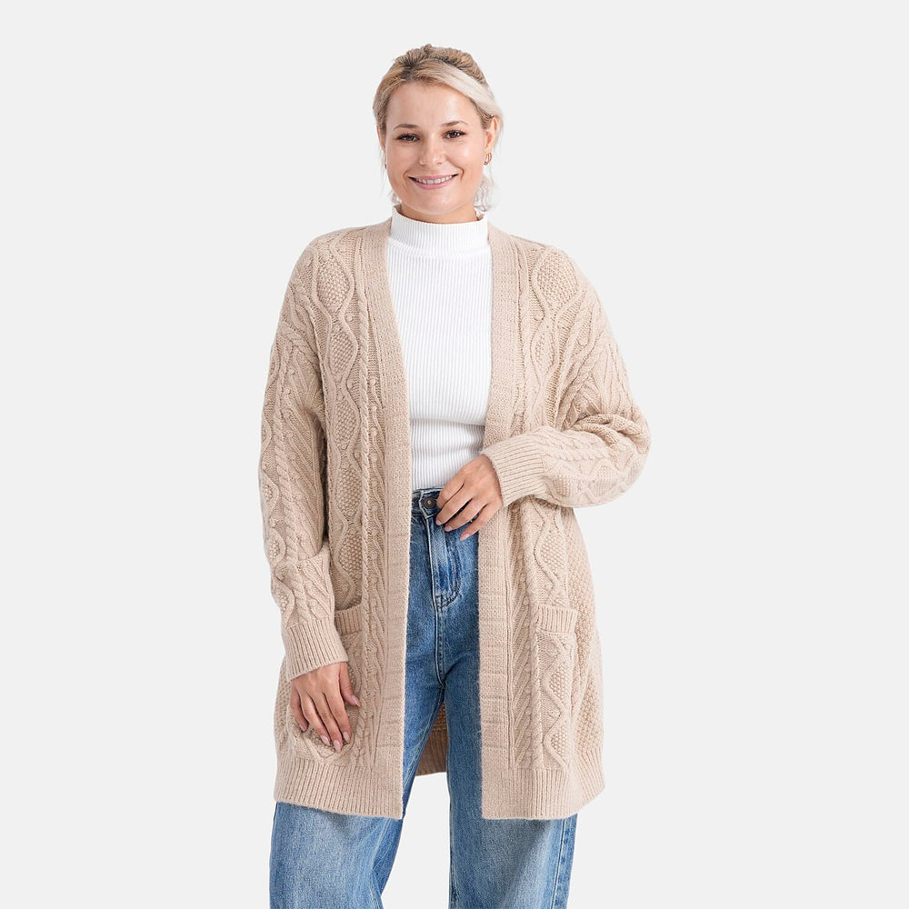 - MAISI Relaxed Fit Knit Coatigan (One Size) - Beige