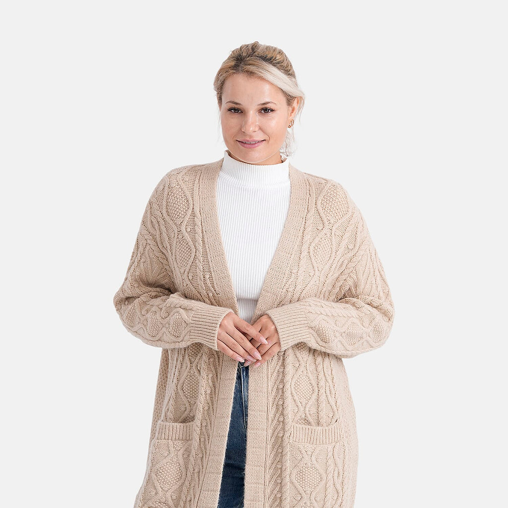 - MAISI Relaxed Fit Knit Coatigan (One Size) - Beige