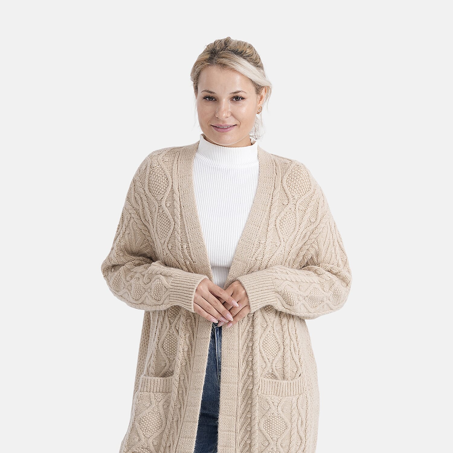 - MAISI Relaxed Fit Knit Coatigan (One Size) - Beige