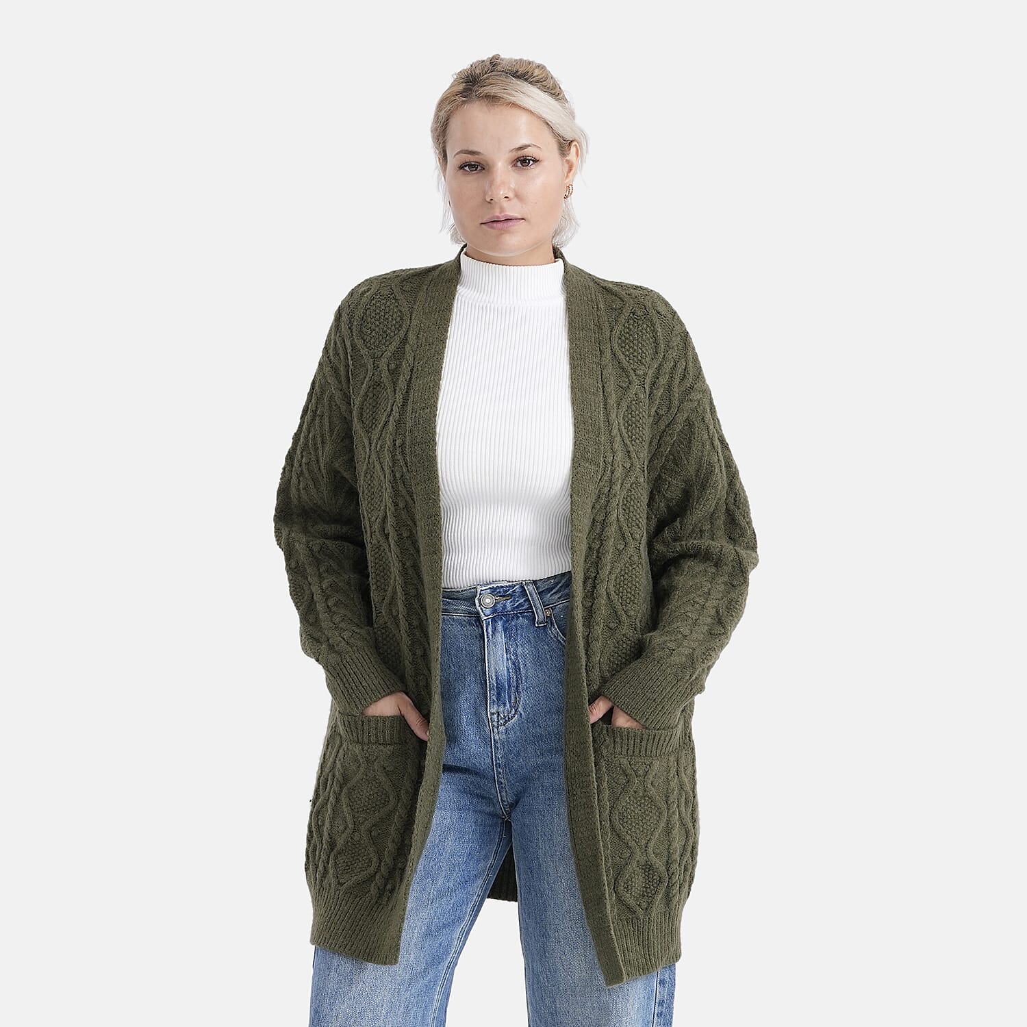 - MAISI Relaxed Fit Knit Coatigan (One Size) - Dark Army Green