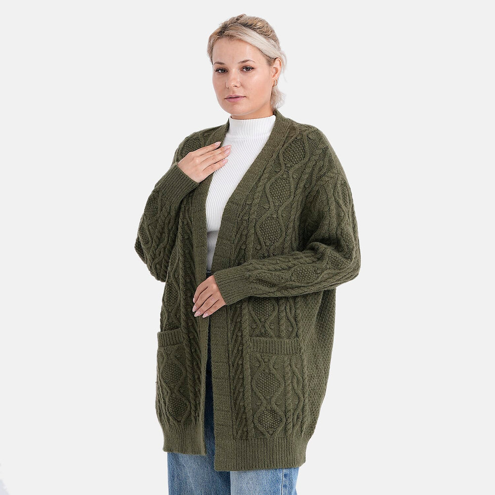 - MAISI Relaxed Fit Knit Coatigan (One Size) - Dark Army Green