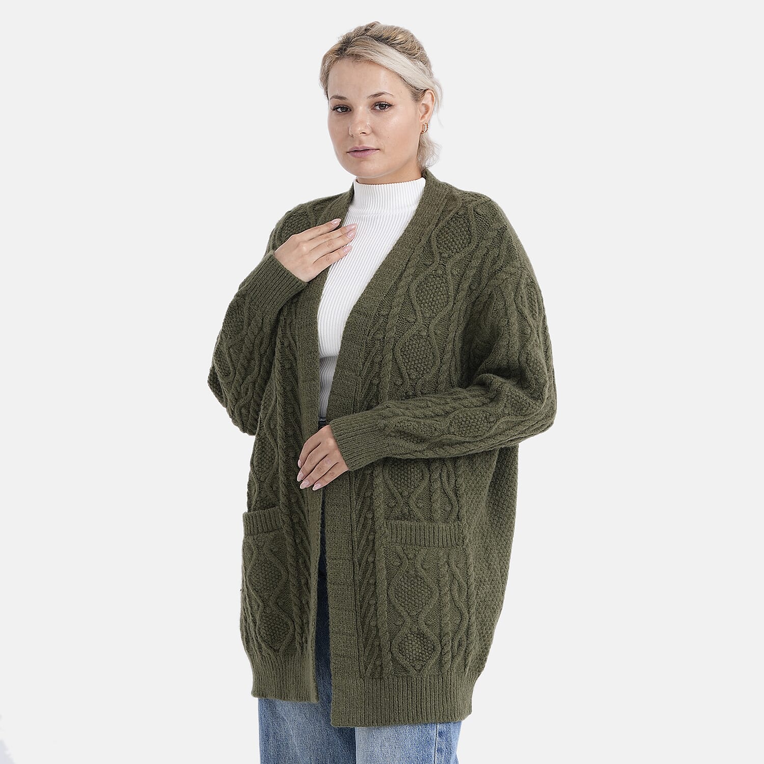 - MAISI Relaxed Fit Knit Coatigan (One Size) - Dark Army Green