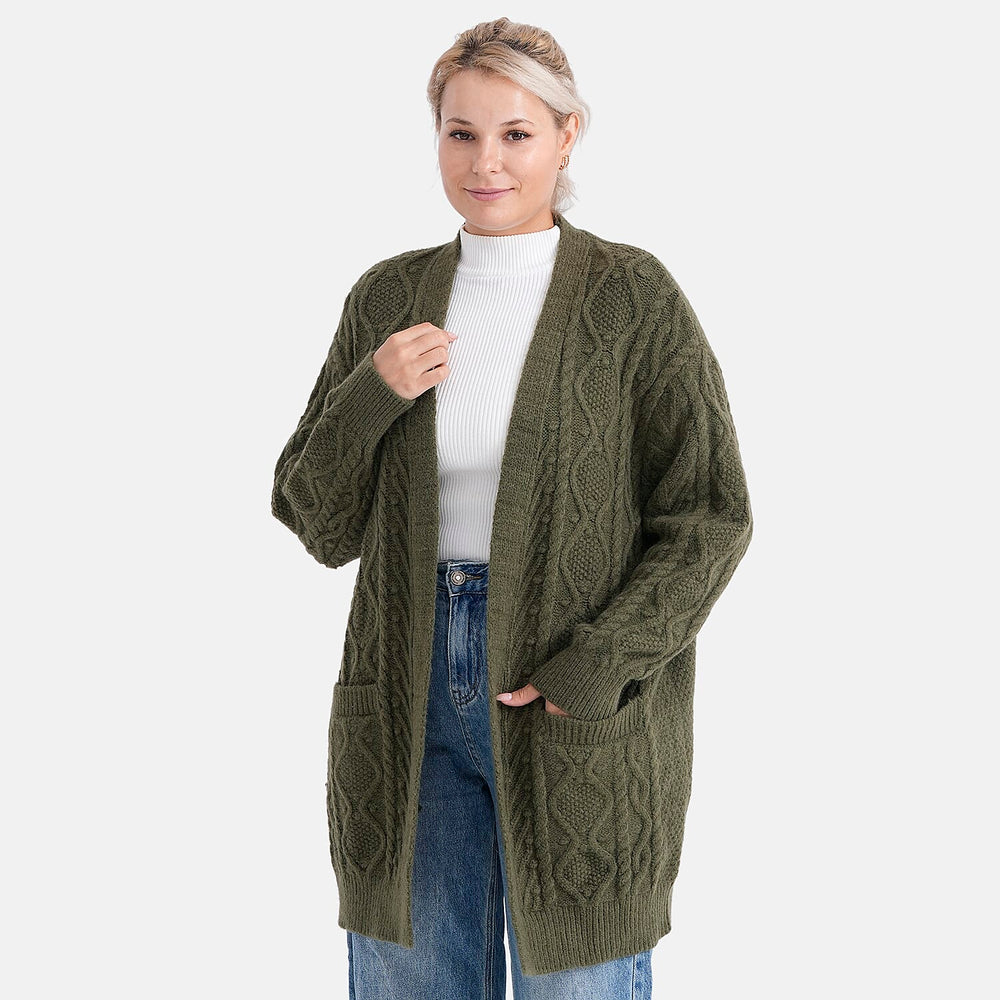 - MAISI Relaxed Fit Knit Coatigan (One Size) - Dark Army Green