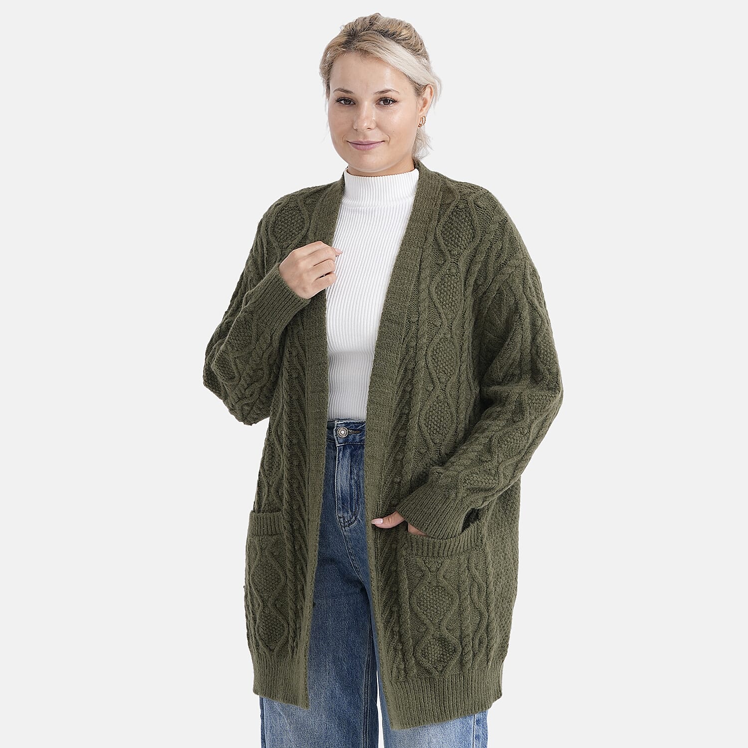 - MAISI Relaxed Fit Knit Coatigan (One Size) - Dark Army Green