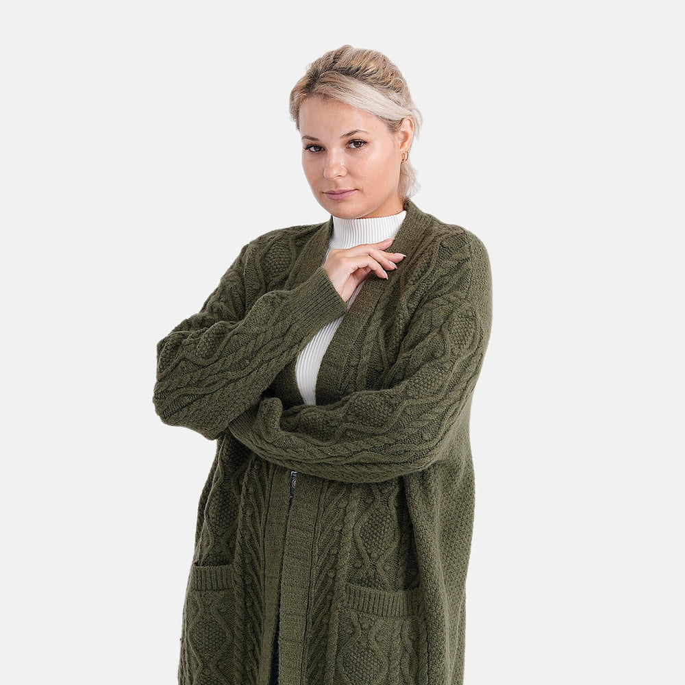 - MAISI Relaxed Fit Knit Coatigan (One Size) - Dark Army Green